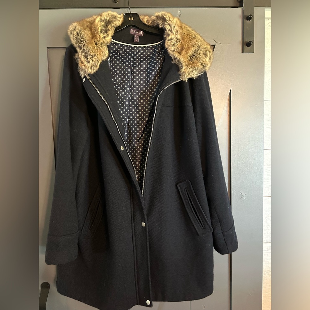 Long Tall Sally Dark Blue Coat with Faux Fur Collar